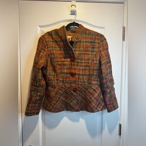 Coldwater Creek Peplum Tweed Jacket Blazer Long Sleeve Three Button Front